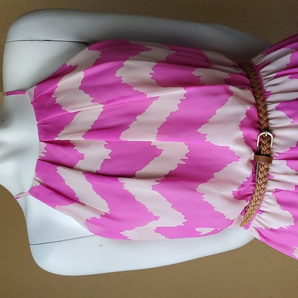 🆕️ AS U WISH Pink Chevron Print Sleeveless Belted Dress JUNIORS SIZE: L - Picture 2 of 12